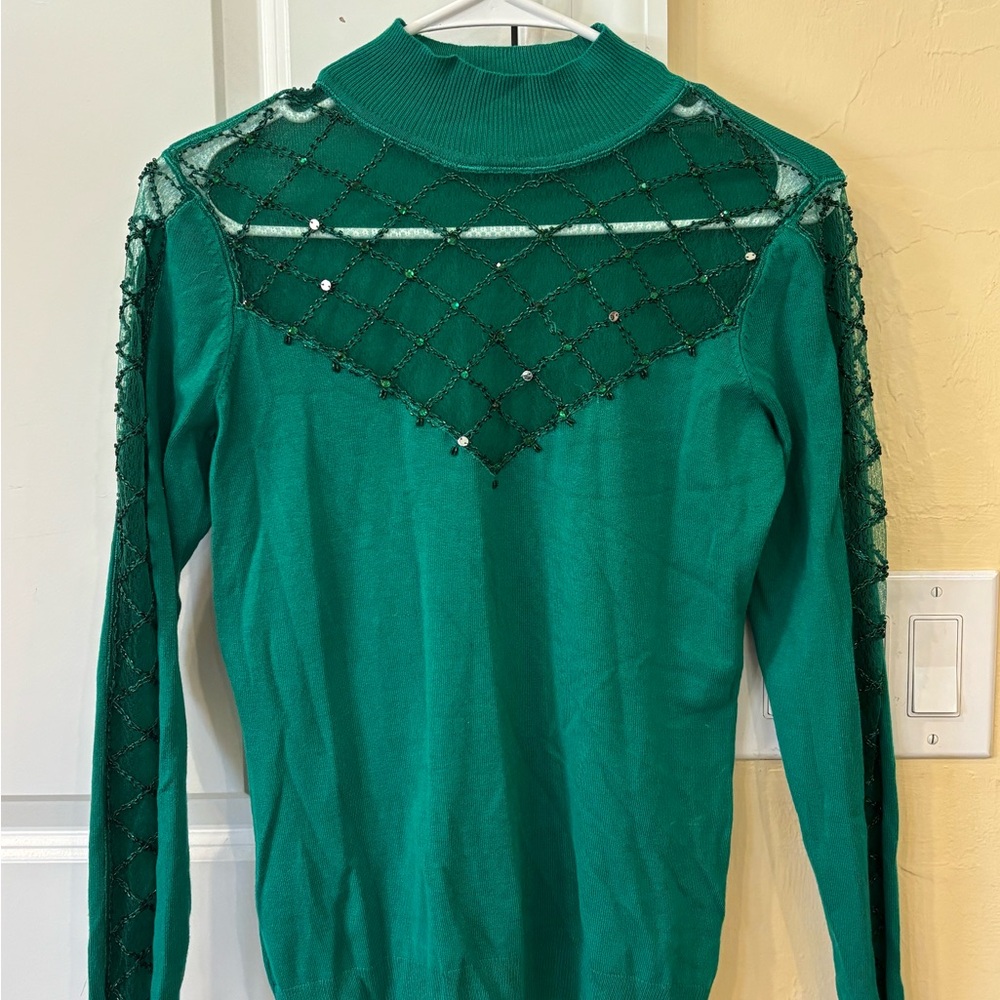 Boston Proper Green Mesh Detail Sweatshirt